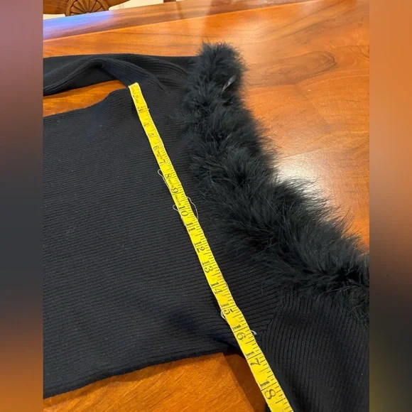 NWOT, Elegant Black Sweater with Feather Trim, slightly off shoulder, by Cato - Picture 8 of 9